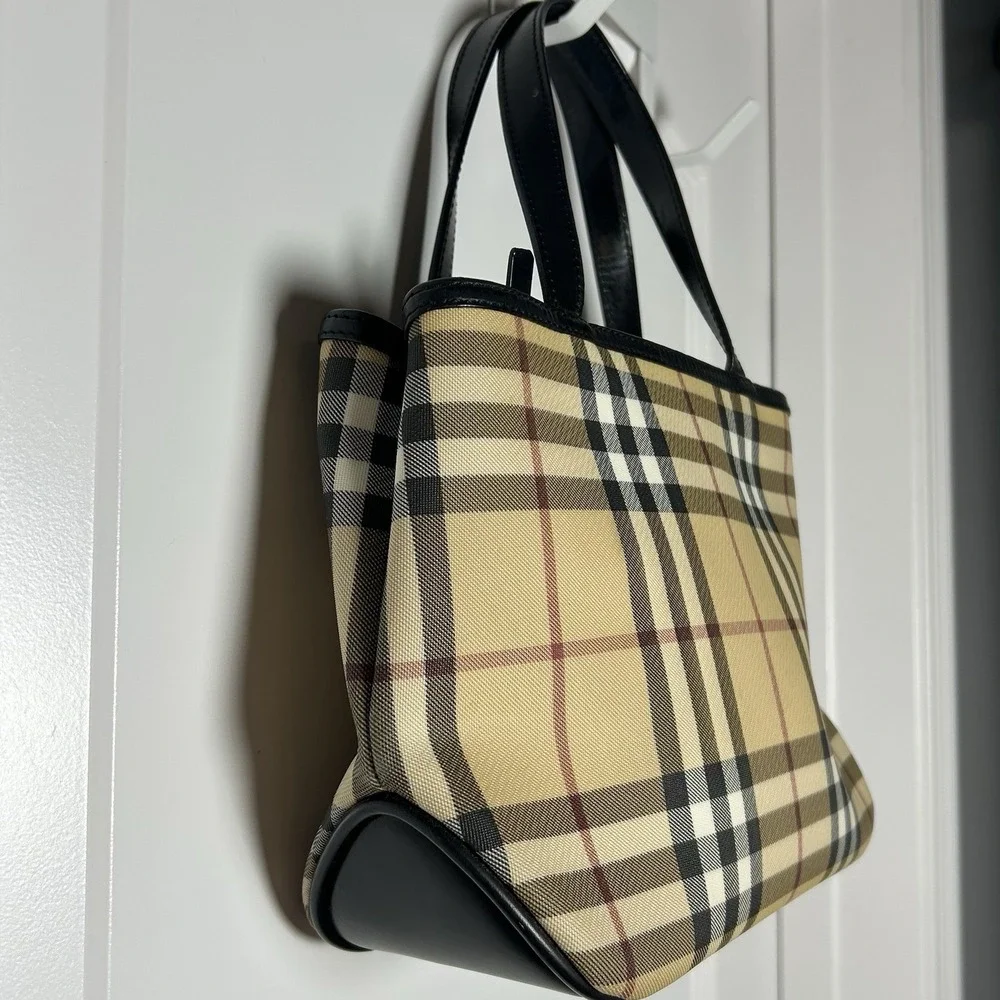 Burberry Yellow Tan Plaid Tote with Black Handles